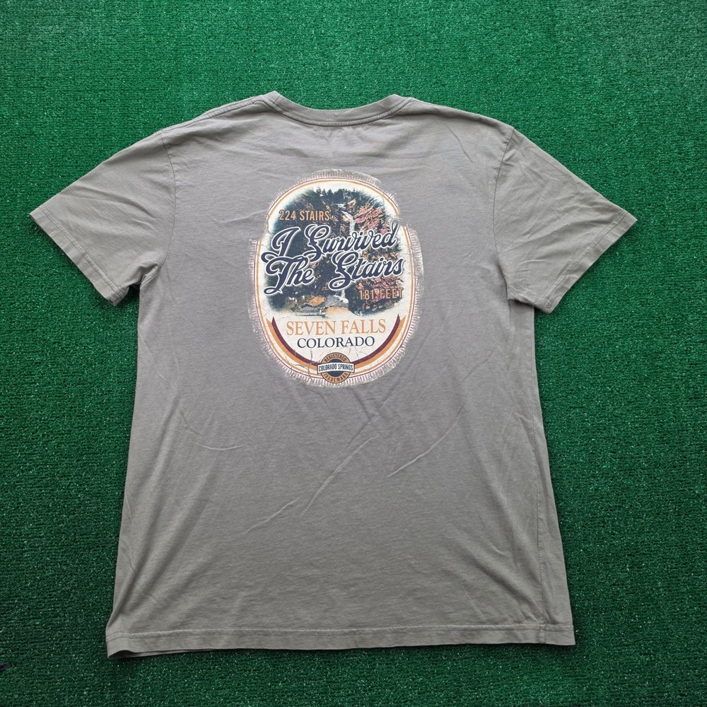 Seven Falls Colorado I Survived The Stairs Graphic Tshirt Mens Large Olive Gray